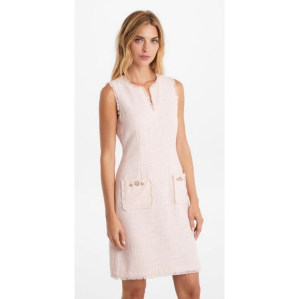 KARL LAGERFELD PARIS Sleeveless Tonal Tweed Pocket Sheath Dress | Size 4